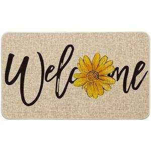 Artoid Mode Sunflower Welcome Spring Doormat, Home Summer Decor Low-Profile Switch Rug Door Mat Floor Mat for Indoor Outdoor 17x29 Inch