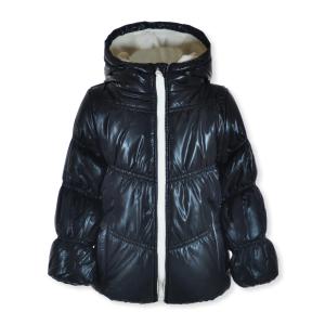 WeatherTamer Girls' Fleece-Lined Hooded Puffer Jacket, Black, 4
