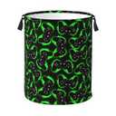 Jbofyee Game Joystick Laundry Hamper Bag With Waterproof Liner - Gamer Gamepad Round Laundry Basket Foldable Clothes Storage Organizer For Bathroom Bedroom Nursery Dorm, S-16.5"X 13.8"