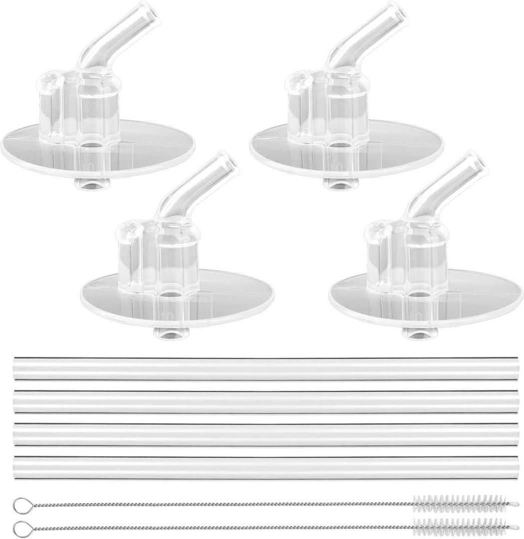4pcs Replacement Clear Straws for Thermos Funtainer 12 oz Bottles, Kids Toddler Water Bottle Lid Replacement Parts with Cleaning Brushes Compatible with Thermos F401 & F410 Models