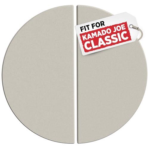 Half-Moon Ceramic Heat Deflector Plates for Kamado Joe Classic I, II, III - 19.8 Inch Pizza Stone - Kamado Joe Accessories and Replacement Parts by Smoker Chef - 2-Pack