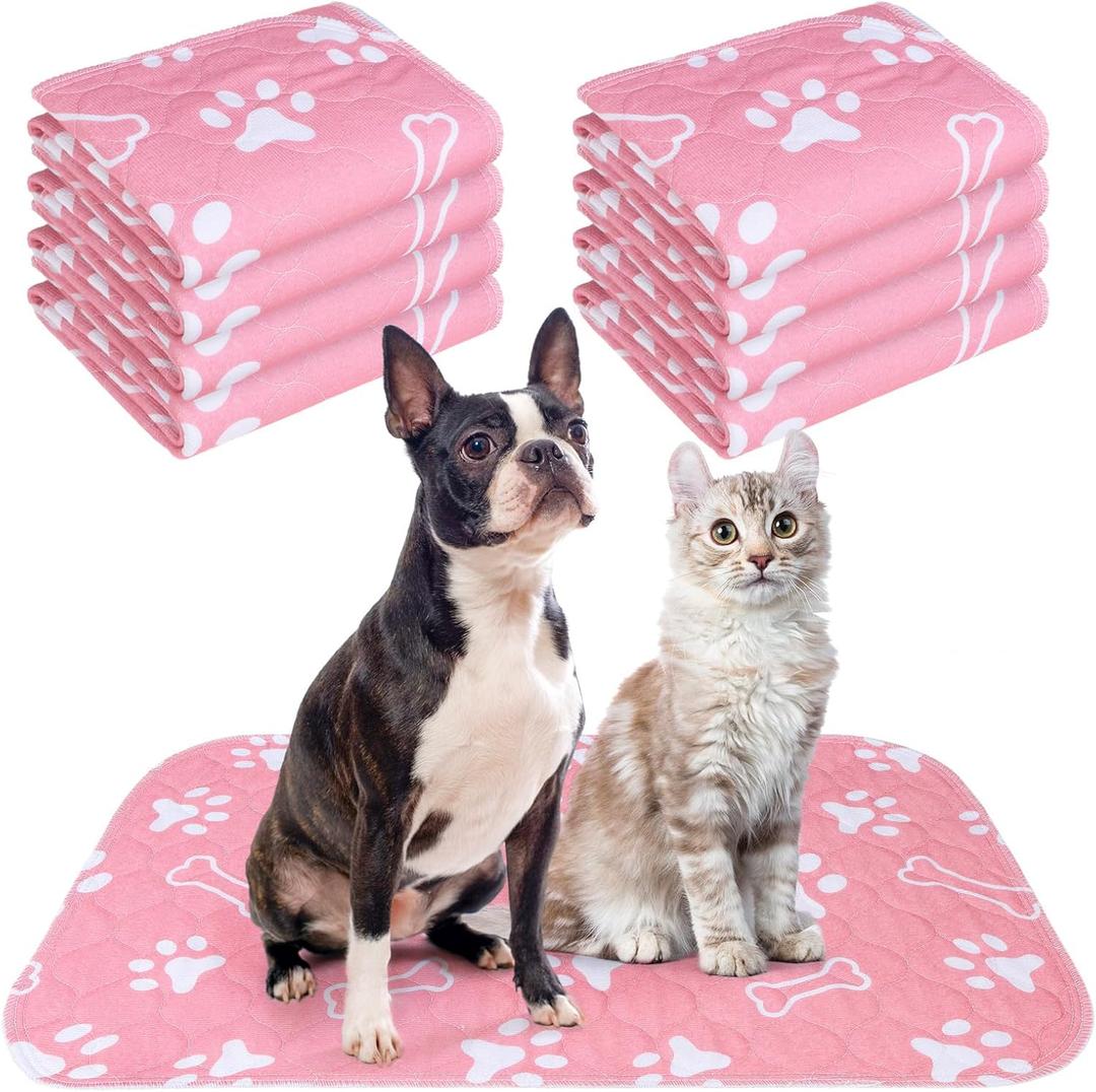 BEAUTYZOO 8 Pack Washable Pee Pads for Dogs, Reusable Puppy Pads for Potty Training, Waterproof Super Absorbent Wee Wee Pads for Dogs Non-Slip, Pet Whelping Mats Playpen Dog Crate Floors, 18'' x 24" (Pink)