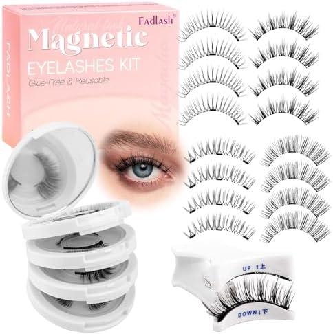 FADLASH Magnetic Eyelashes with Applicator Natural Look Magnetic Lashes Reusable 4 Pairs False Eyelashes Kit Easy to Wear and Remove (604+079+806+B7)