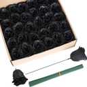 Black Roses Artificial Flowers, 30pcs Glitter Roses Artificial Roses with Stems for Crafts Wedding Bouquet Party Home Decor(Black)