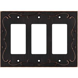French Cabriole Decorative Wall Plate Switch Plate Outlet Cover (Triple Decorator, Aged Bronze)