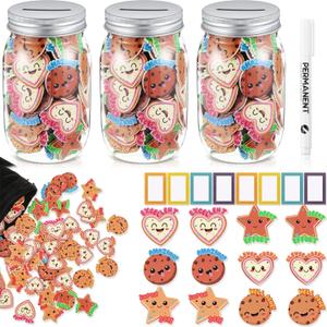 Bokon Persomalized Reward Jar for Kid 200 Wooden Tokens 3 Pcs Coin Jars for Behavior 8 Name Tags Classroom Reward System for Kids Back to School Incentive Good Behavior Training(Brown Color,Cookie)