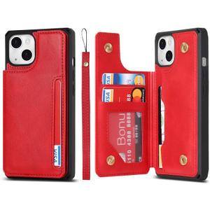 Cavor for iPhone 13 Case with Card Holder,for iPhone 13 Wallet Case for Women,Phone Cases for iPhone 13 Case with Stand & Strap,Leather Shockproof Protective Cover- Red