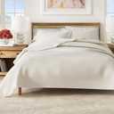 Great Bay Home Full/Queen Quilt Bedding Set, 3-Piece Lightweight Summer Channel Stitch Quilt Set with Shams, Ultra Soft Cream Bedspreads, Quilted Bedding Coverlets for All Seasons (10 - Basketweave Whisper White)