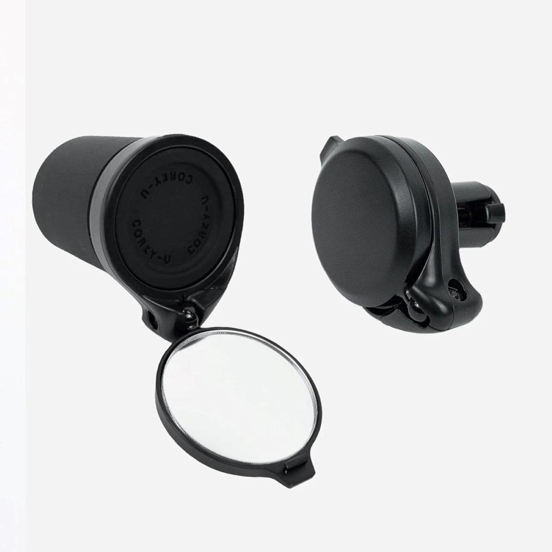 THE BEAM  CORKY Urban Bike Mirror  Folding Rear-view Handlebar Mirror  Convex Lens with 360-degree Rotation (Black)