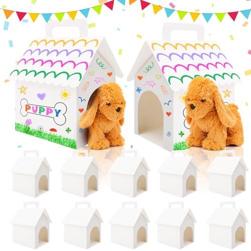 BLSUREFYX 12 PCS Dog Party Favors Boxes 7 x 4.7 x 3.9 Inches Adopt A Puppy Party Favors Boxes Dog House Shaped Treat Gift Boxes for Kids DIY Crafting and Birthday Party Use White