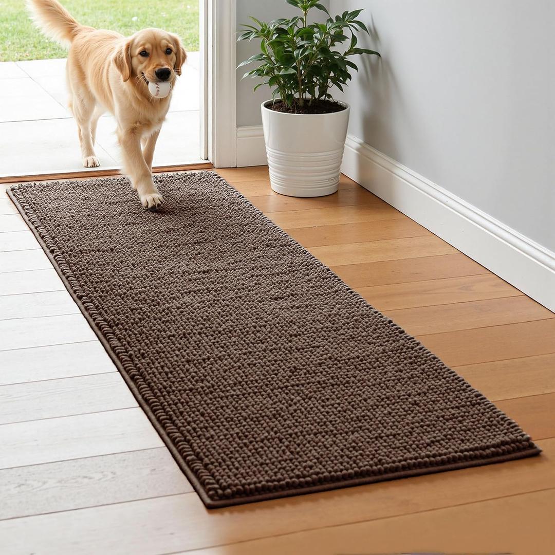 SUBRTEX Bathroom Rugs, 24" x 60" Chenille Bath Rug Soft Short Plush Bath Mat Soft Shower Mat Water Absorbent Shower Mat Quick Dry Machine Washable, Chocolate