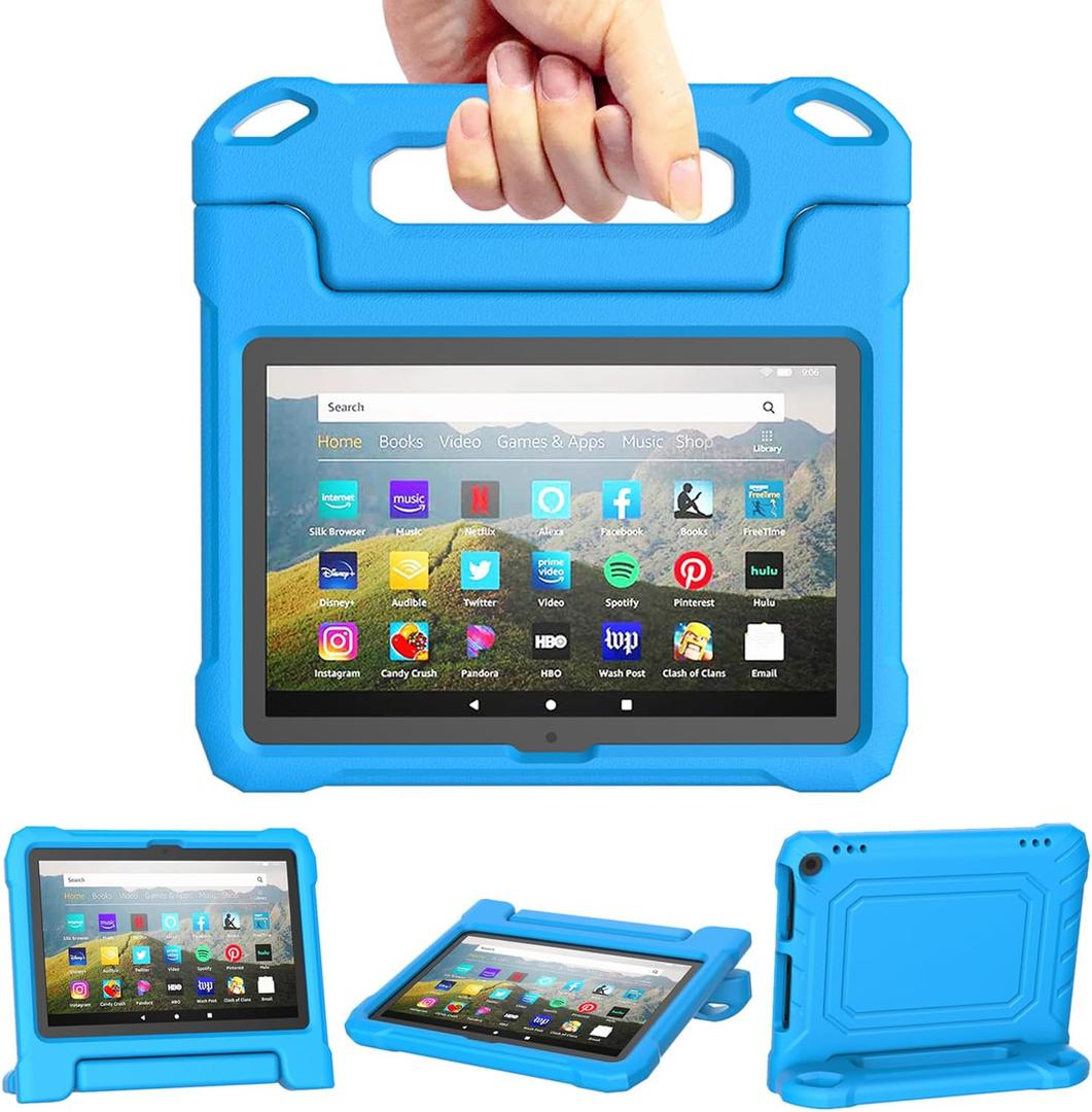 Fire HD 8 & Fire HD 8 Plus Tablet Case for Kids(12th/10th Gen, 2024/2022/2020) - DJ&RPPQ Lightweight Shockproof Cover with Handle Stand for Fire HD 8/Plus/Kids/Pro Tablet Also for Sony Nokia - Blue (bule)