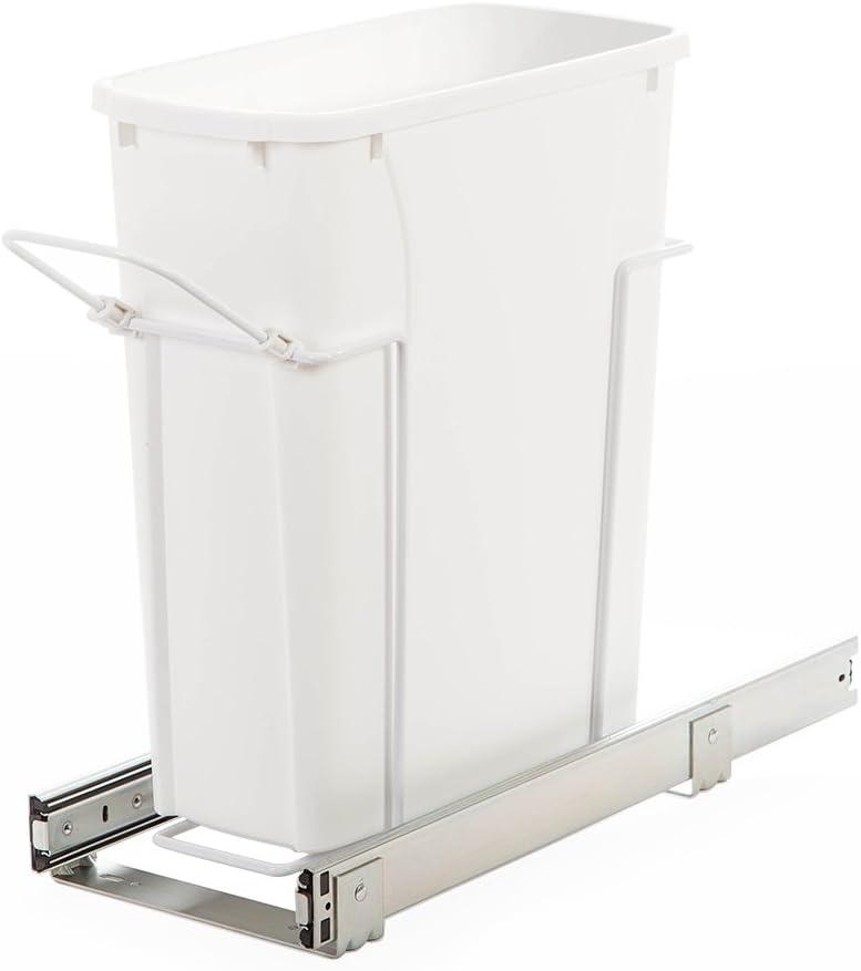 Knape & Vogt SBM9-1-20WH 8.38 in. W x 20 in. D x 17.31 in. H In Cabinet Pull-Out Bottom Mount 20qt Trash Can