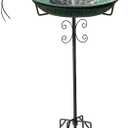 Solar Fountain Bird Bath for Outside Garden Decor,All Metal Hummingbird Bath & Feeder with 5-Prong Base,Standing Bird Feeder for Backyard Birding & Wildlife,Copper Green