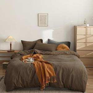 CLOTHKNOW Chestnut Brown Queen Comforter Set 3Pcs Brown Bedding Comforter Sets Dark Brown Queen Comforter Soft Mocha Coffee Comforter with 2 Pillow Cases 