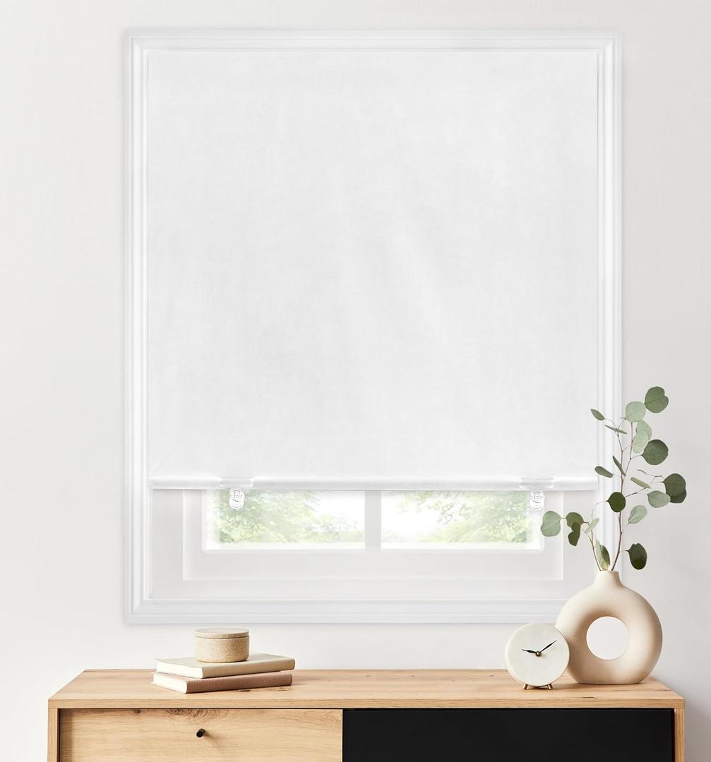 LazBlinds 100% Blackout Roller Shades, No Tools No Drill Cordless Blinds for Windows, Thermal Insulated UV Protection Privacy Window Shades for Bedroom (48''W x 72''H, White Silver)