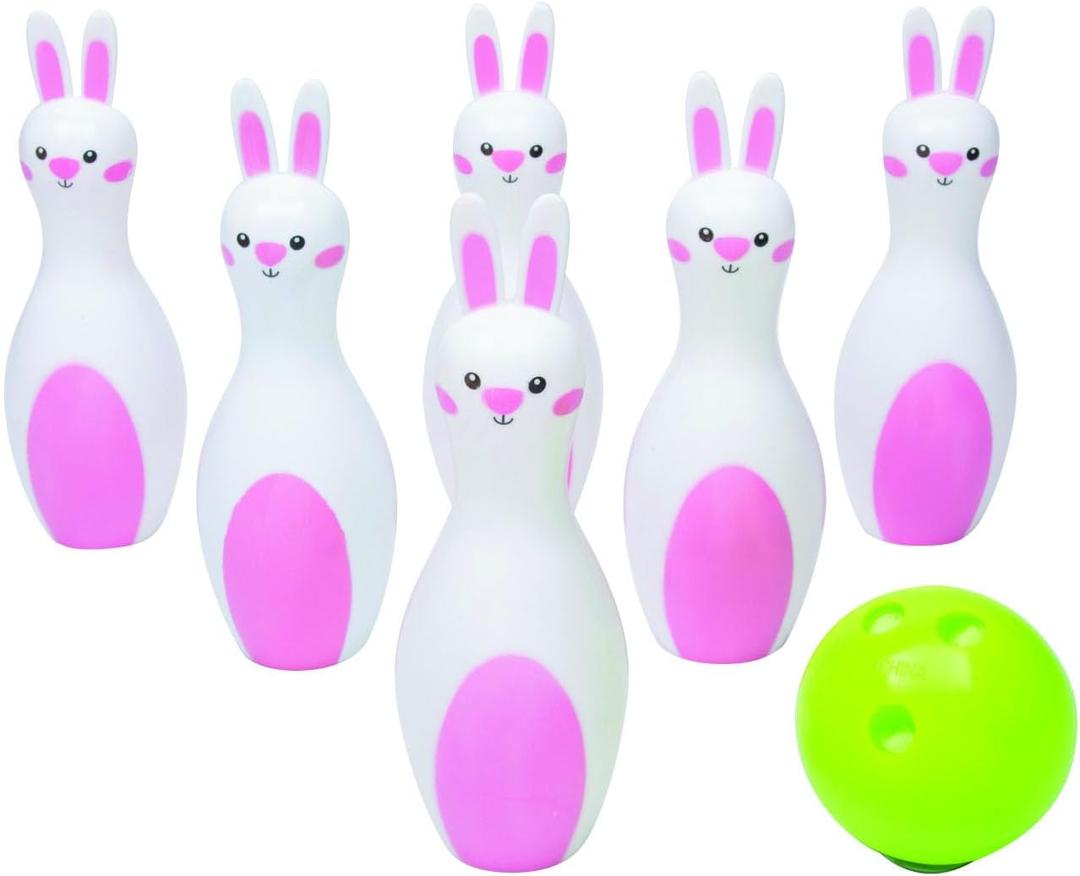 Fun Express Easter Bunny Bowling Set - 6 Plastic pins and 1 Plastic Balls - Easter Games and Toys for Kids