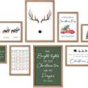 Faccito 8 Set Christmas Wall Art Decor Merry Christmas Wooden Framed Art Decor Xmas Elk Wall Decoration for Home Gallery Large Winter Decoration for Kitchen Bedroom Bathroom Living Room