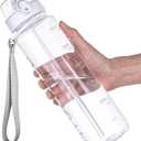 GOPPUS Water Bottles Clear Water Bottle with Straw 32oz Plastic Water Bottles BPA Free Tritan Wide Mouth Bottle Leakproof Motivational bottles water for Gym,Hiking,School or Office(1 Bottles)