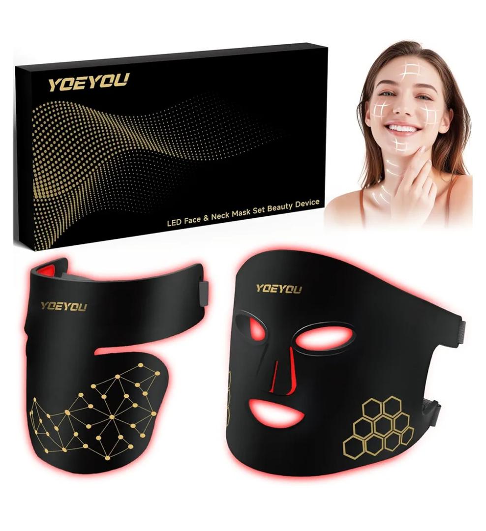 Red Light Therapy for Face and Neck, 850nm Infrared & Red Light Mask, 4 Modes LED Face Mask Light Therapy with Neck Masks, 2600mAh Rechargeable Portable Skincare Device at Home & Travel