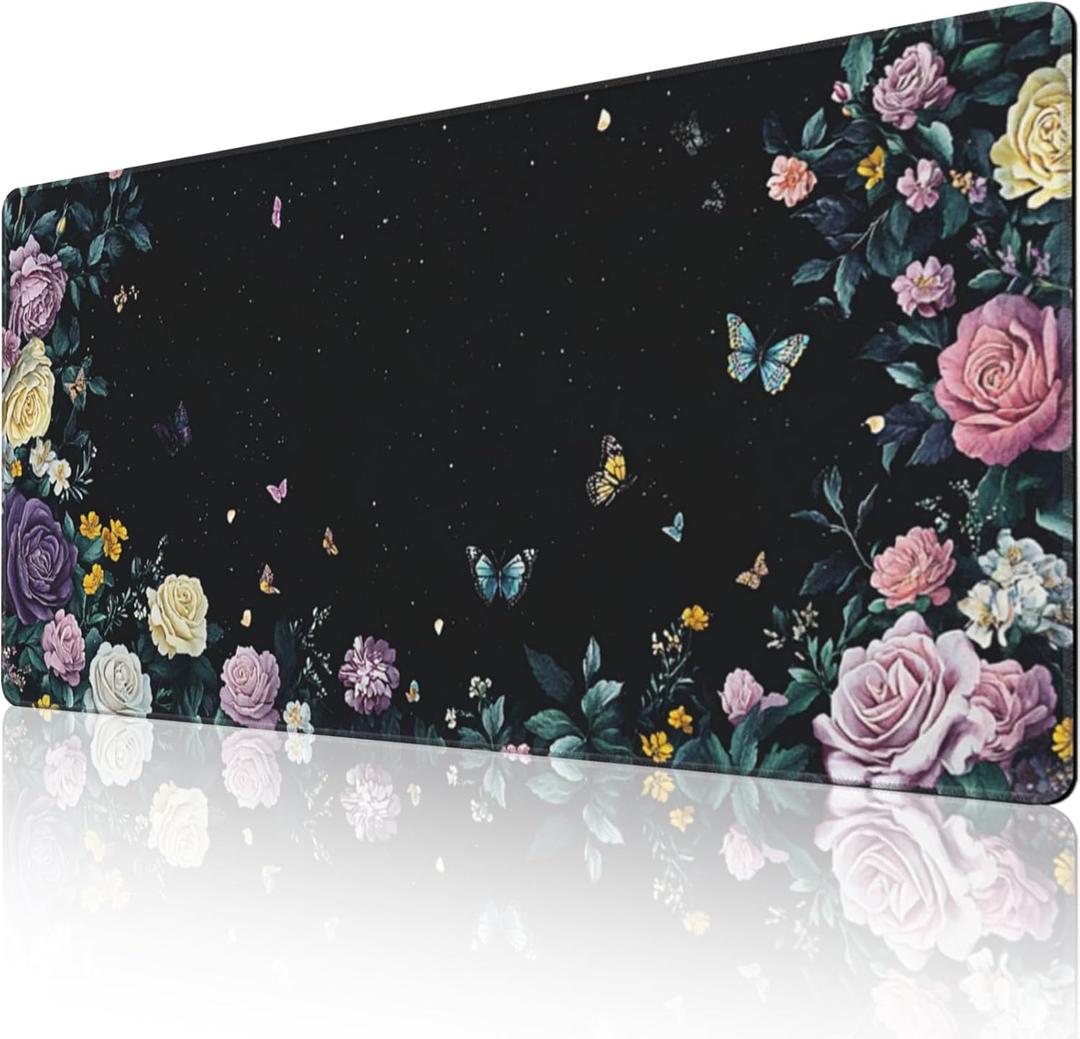 Gaming & Office Mouse Pad - 48"x 24" Extended 3XL Desk Mat with Stitched Edges, Non-Slip Rubber Base, Giant Computer Mousepad for Laptop, Keyboard, PC - Flower Pattern Desk Protector (Purple Yellow Flowers)