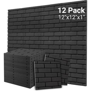 Sound Proof Foam Panels, Brick Shaped Soundproof Wall Panels, 12 Pack 12"x12"x1" Sound Absorbing & Dampening Foam Panels for Walls, Room, Studio, Podcast, Acoustic Treatment