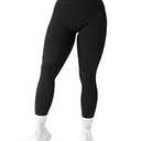 SUUKSESS Women Ribbed Seamless Leggings High Waisted Tummy Control Workout Yoga Pants (Black, L)