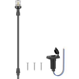 Obcursco Boat Stern Lights, Telescoping Pole 27"-48" LED Anchor Light with Base, 12V Adjustable 3NM 360 Navigation Lighting for Pontoon, Yacht, Bass, and Fishing Boats (27"-48", Black)
