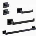 5-Pieces Matte Black Bathroom Hardware Accessories Set,LSWYYP Premium Stainless Steel Square Wall Mounted-Includes 23.6 Inch Towel Bar, Toilet Paper HolderTowel Holder, 2 Robe Towel Hooks