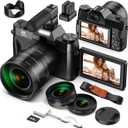 Yatao Digital Cameras for Photography and Vlogging, 6K 64MP Flip Screen, Dual Lens, Microphone for Video, 64GB TF Card, Compact Photo WiFi Camera for YouTube Kit Travel, Beginners (Black)