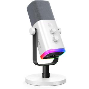 FIFINE XLR/USB Gaming Microphone for Streaming Podcasting, PC Computer RGB Mic, with Gain Knob, Mute Button, Monitoring Jack, Gamer Mic for Recording Video Creation-AmpliGame AM8 White