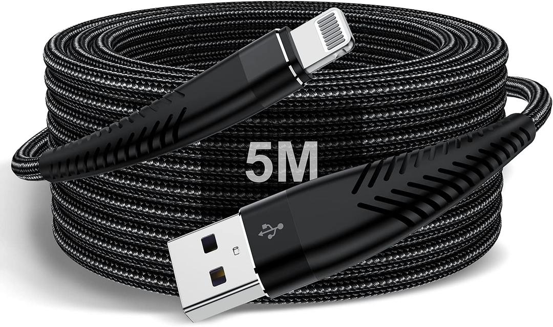 Extra Long iPhone Charger Cable 16ft/5M, Apple MFi Certified Lightning Cable 15ft, Fast Charging Nylon Braided Charging Cord for Apple iPhone 14 Pro Max/14/13Pro/12 Mini/11/X/XS/XR/8 Plus/7/6/5/iPad
