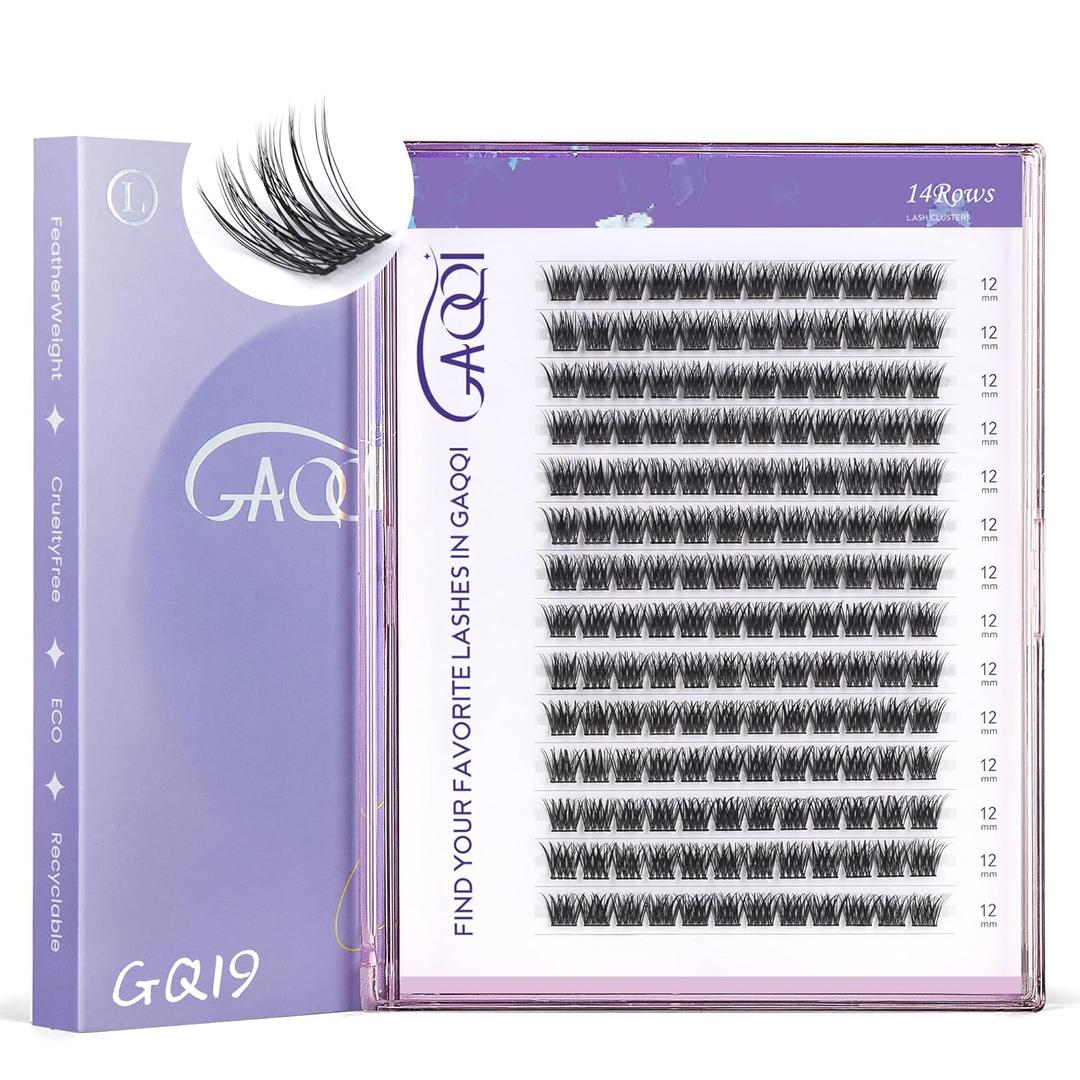 GAQQI Lash Clusters, GQ19 Individual Lashes 168pcs C Curve, DIY Lash Extension 12mm Length Only False Eyelash Clusters, Natural & Wispy Lash Wisps (GQ19,C,12mm)