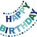 Pre-Strung 3D Felt Happy Birthday Banner - Reusable Blue and Green Happy Birthday Decorations Sign,Handmade Wool Felt Ball Garland, Pom Pom Garland, Party Decor, Photo Prop