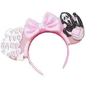 Pack of 2 Atvscay Halloween Witch Headband Crazy Witch Theme Mouse Ears Headband Party Decoration Cosplay Costume Accessories (Pink white)