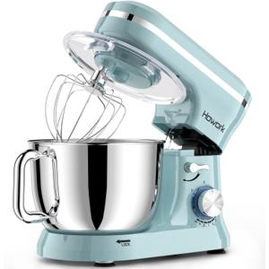 HOWORK Electric Stand Mixer,10+p Speeds Kitchen Mixer With 6.5QT Stainless Steel Bowl, Dough Hook, Wire Whip & Beater, for Most Home Cooks(Blue)