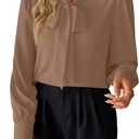 Avanova Women Bow Tie Neck Long Sleeve Blouses Tops Dressy Casual Elegant Work Shirts Khaki X-Large (XL)