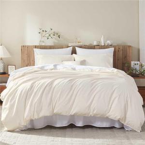 Cotton Duvet Cover Queen,100% Egyptian Cotton 1600 Thread Count, Soft, Breathable, Skin-Friendly, Moisture-Wicking Bedding Set with Zipper Closure & Corner Ties(Cream White, 90''x90''