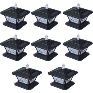 Solar Post Cap Lights Warm White/Red/Green/Blue 4 Lighting Mode, Top Cone Luminous Design, 15 Lumens lP54 Waterproof Fit 3.5x3.5 4x4 4.5x4.5 5x5 Wood Fence Post Solar Lights Black (8 Pack)