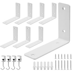 L Floating Shelf Brackets,8 Pack Heavy Duty L Brackets for Shelves, L 5" X H 4" White Metal Countertop Support Brackets,Wall Mounting for Wood