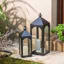 Large Outdoor Lanterns for Porch: 23" & 17" Set of 2 Floor Lantern Decorative Indoor with Glass Candle Holder for Fireplace Patio Modern Home Decor