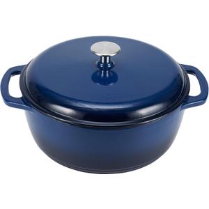 Amazon Basics Enameled Cast Iron Dutch Oven Pot with Lid, Round, Dual Handles, Heavy-Duty, Oven Safe for Baking, Roasting, Stews, 7.3-Quart, Navy