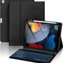 OYEEICE for iPad 9th Generation Case with Keyboard 10.2'' - 7 Color Backlit Wireless Keyboard Cover with Pencil Holder for iPad 9th/8th/7th Gen 10.2 inch, iPad Air 3rd Gen & iPad Pro 10.5" - Black (Classic Style A)