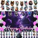 Wolf Birthday Decorations,Galaxy Wolf Party Decorations,Animal Birthday Party Supplies Include Backdrop Banner Balloon ,Cake Toppers,Swirls for Boys Girls Baby Shower