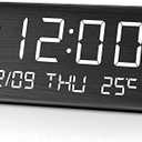 JALL Digital Alarm Clock, with Wooden Electronic LED Time Display, 3 Alarm Settings, Weekday/Weekend Mode, Temperature Detect, Wood Made Electric Clocks for Office, Bedroom, Bedside (Black)
