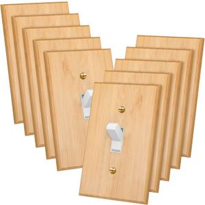 Pinkunn 10 Pieces Solid Wood Light Switch Plate Outlet Covers Bamboo Wooden Decorative Wall Plate for Home Bedroom Kitchen(Light Oak,Single Toggle)