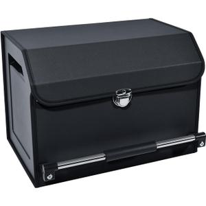 XCF Car Trunk Organizer, Leather Trunk Organizer with Lid and Push-pull Handle Car Storage Box for SUV, Minivan, Sedan (Black, 16.9 x 11.4 x 12.2in)