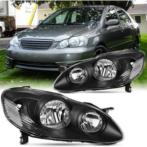 Pair Headlight Assembly Set For 2003 2004 2005 2006 2007 2008 Toyota Corolla CE LE S Replacement Headlamps Matte Black Housing Clear Reflector and Lens Driver and Passenger Side Bumper light(LH&RH)