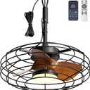 Plug and Play Outdoor Ceiling Fans with Lights, 20'' Wet Rated Gazebo Fan Remote/APP Control, Dimmable Hanging Fan for Patio Pergola, Wood Color