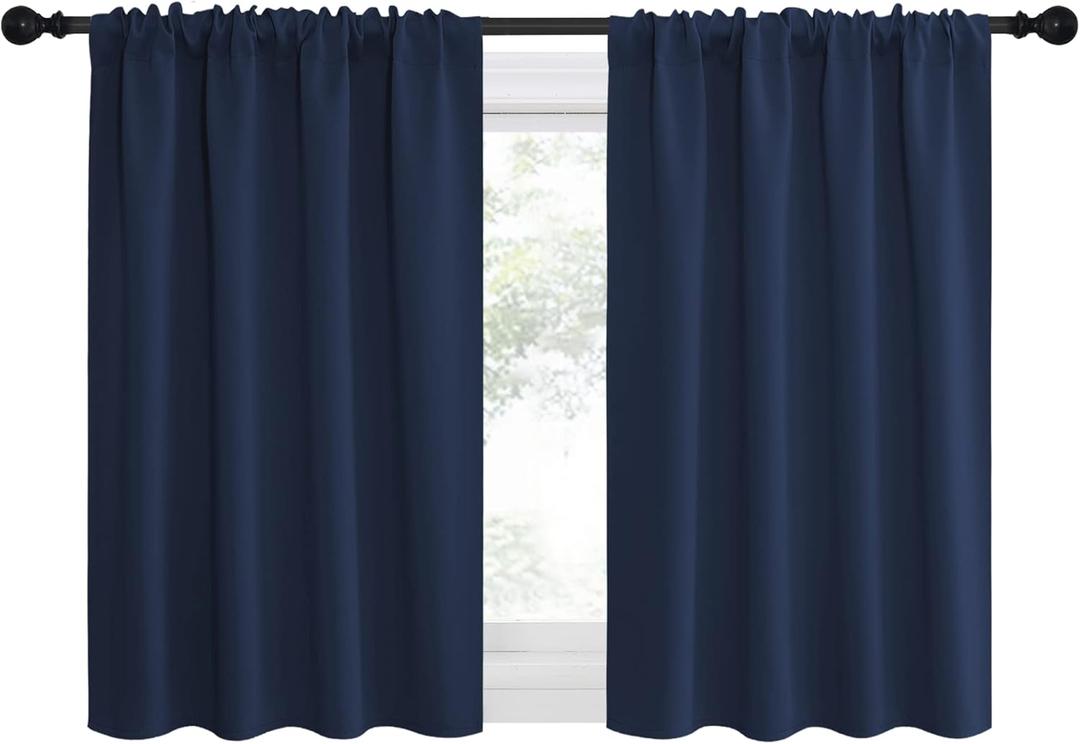 NICETOWN RV Blackout Curtains for Camper Windows, Kitchen Curtains, Short Blackout Drapes, Thermal Insulated Rod Pocket Window Treatment Draperies for Nursery (Navy, 42" x 36", Set of 2)